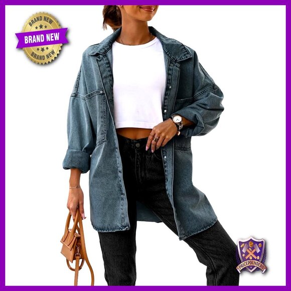 Jackets & Blazers - Oversized Denim Jacket Casual Button Down Long Sleeve Boyfriend Fit Classic